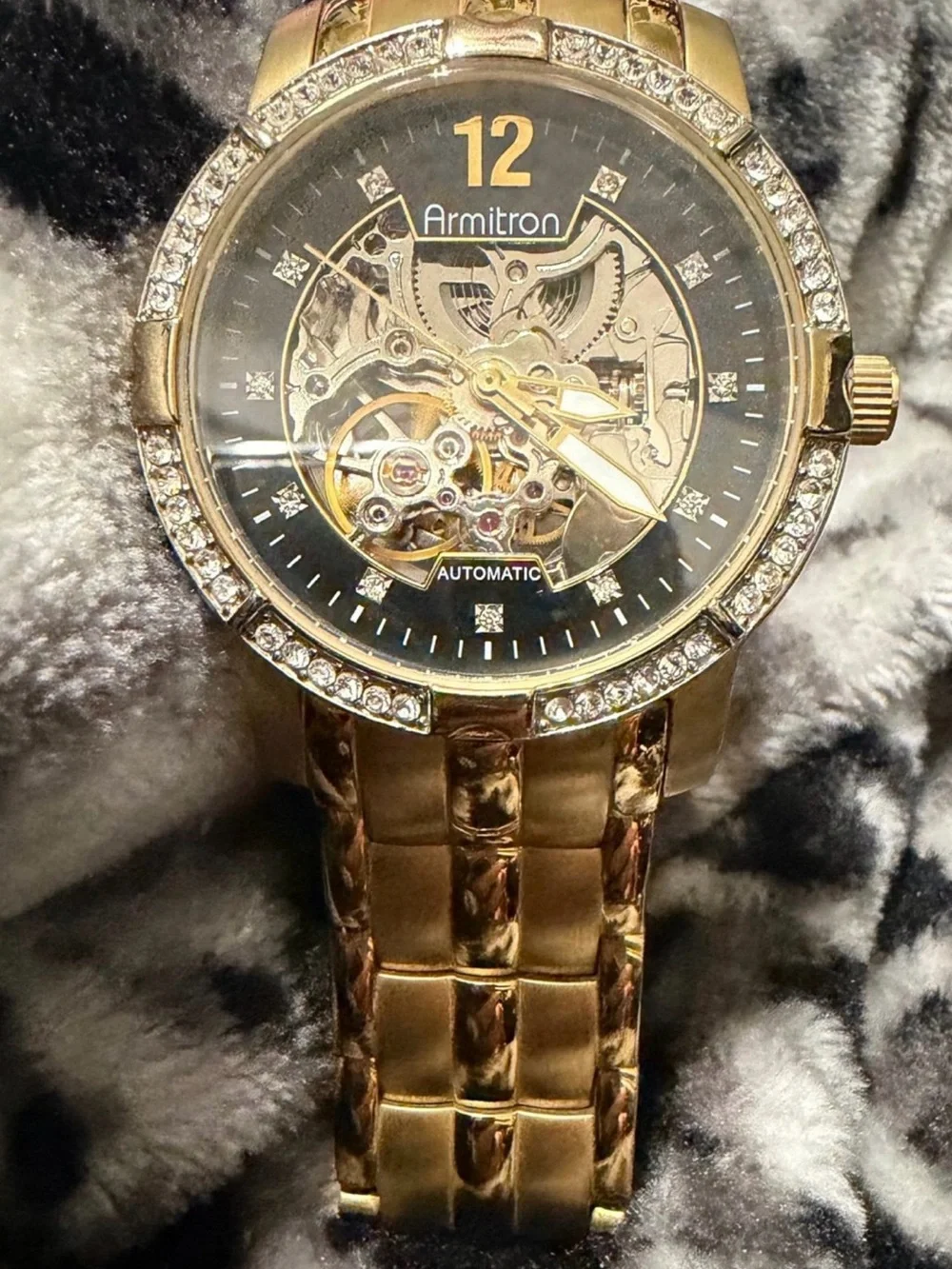 Armitron Gold-Tone Automatic Skeleton Watch with Crystal Bezel